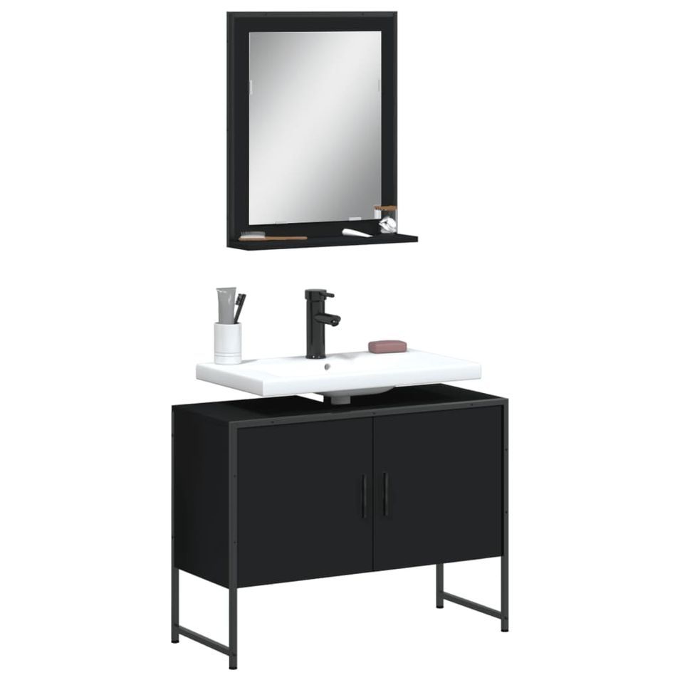Ensemble d'armoires de salle de bain 2 pcs noir bois ingénierie - Photo n°1