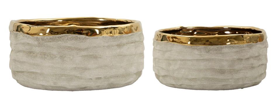 Ensemble de 2 cache-pots bas texture naturelle dorée design MELY - Photo n°1
