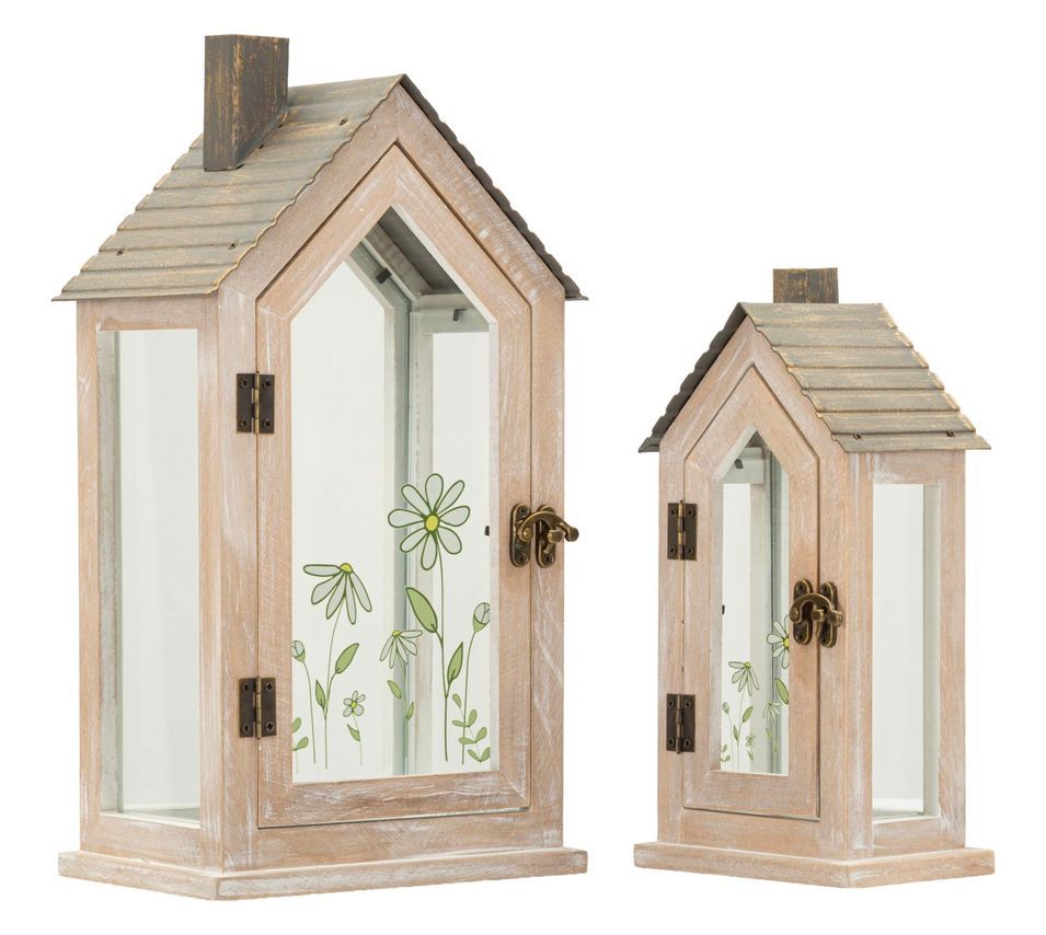 Ensemble de 2 lanternes à fleurs cm 18x13x36-12,5x8,5x25 (verre trempé) - Photo n°1