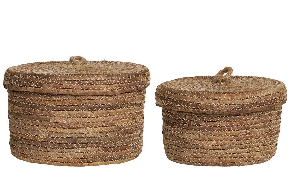 Ensemble de 2 paniers de rangement DESIO avec couvercle – Jute naturel - Photo n°1