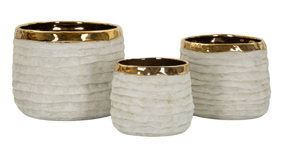 Ensemble de 3 cache-pots cylindriques intérieur doré design MELY - Photo n°1