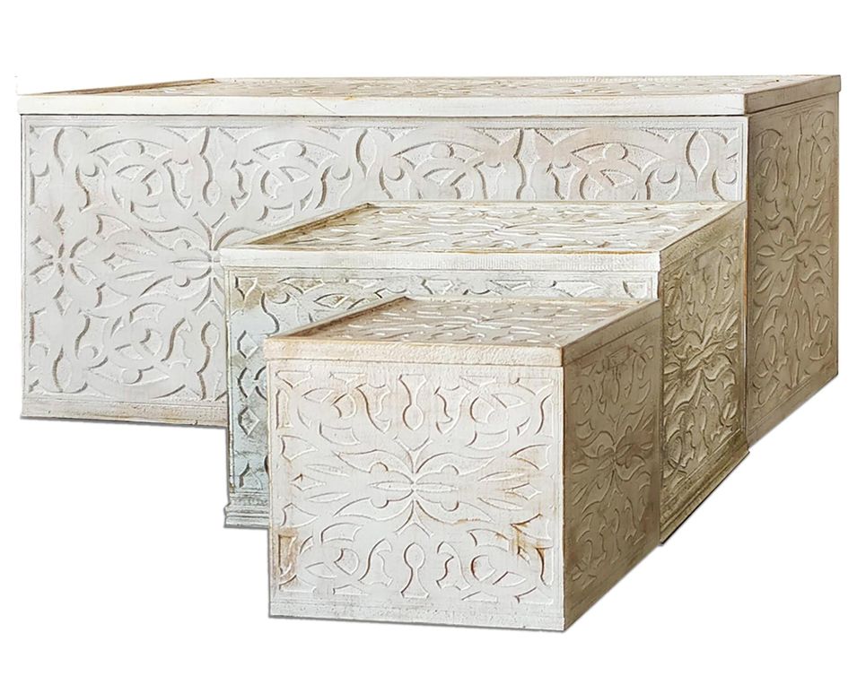 Ensemble de 3 coffres de rangement bois blanc et doré Antha - Photo n°1