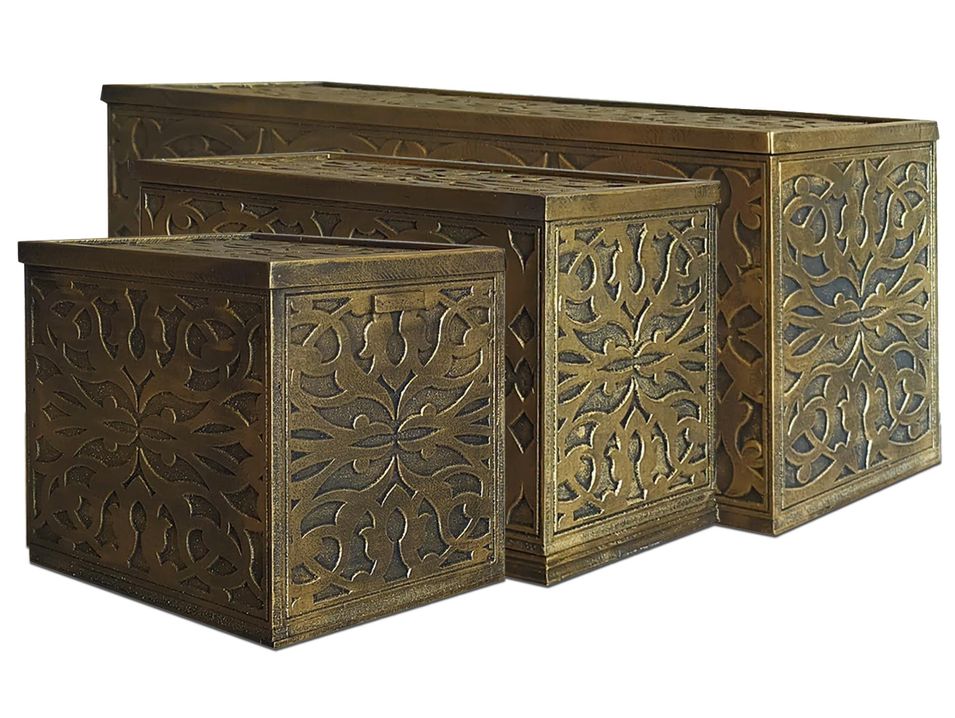 Ensemble de 3 coffres de rangement bois marron et doré Antha - Photo n°1