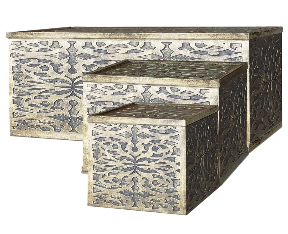 Ensemble de 3 coffres de rangement bois noir et doré Antha - Photo n°1