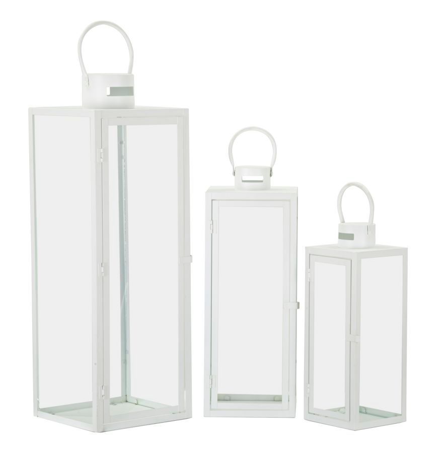 Ensemble de 3 lanternes blanches, dimensions : 22 x 22 x 66 cm, 18 x 18 x 49,5 cm, 14 x 14 x 39 cm - Photo n°1