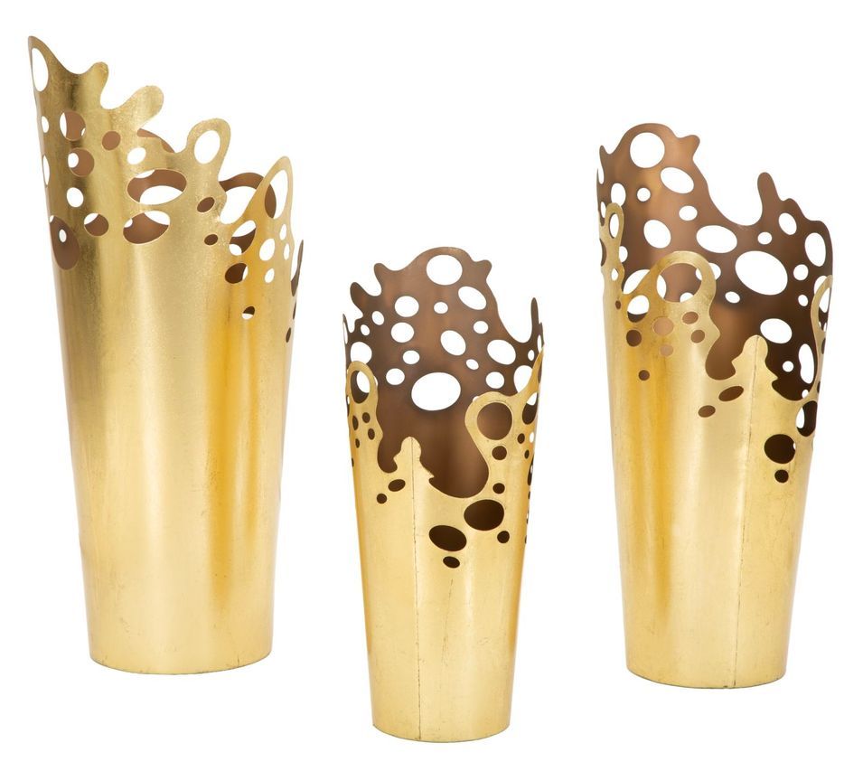 Ensemble de 3 pots de fleurs glamour à bord perforé 33 x 32,4 x 75,6 cm28,6 x 27,3 x 64,1 cm23,5 x 22,2 x 52,7 cm - Photo n°1