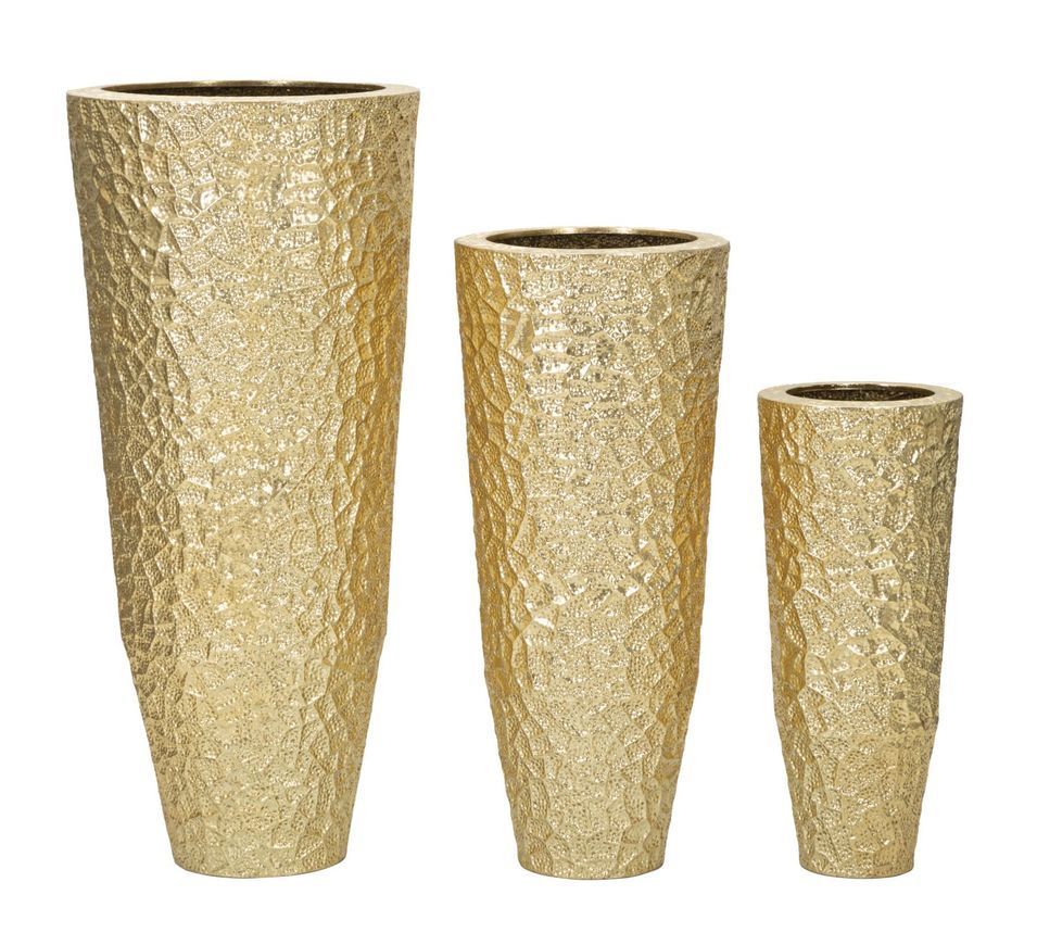 Ensemble de 3 vases métal doré design relief LIMA - Photo n°1