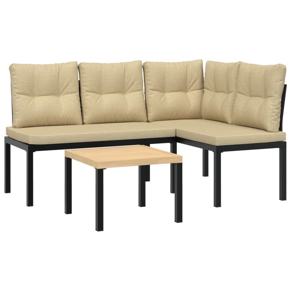 Ensemble de banc de jardin avec coussins 3 pcs noir - Photo n°1
