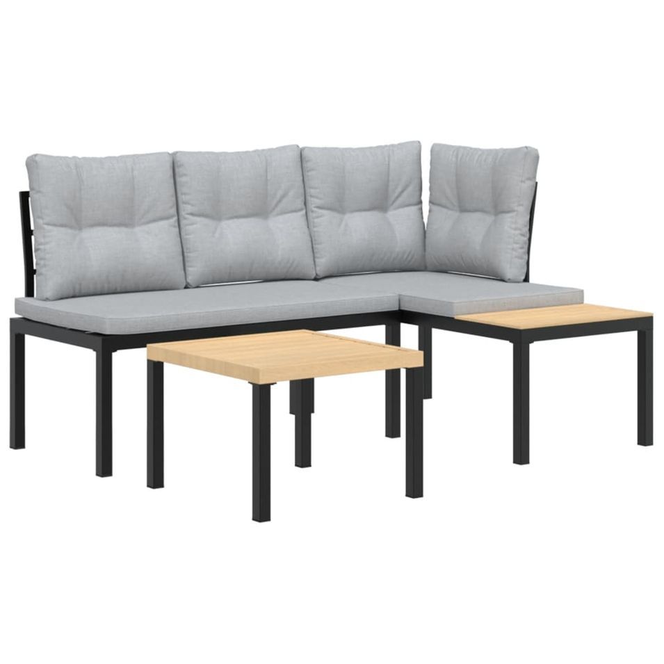 Ensemble de banc de jardin avec coussins 3 pcs noir - Photo n°1
