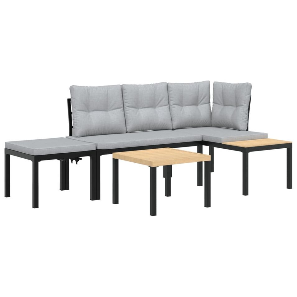 Ensemble de banc de jardin avec coussins 4 pcs noir - Photo n°1