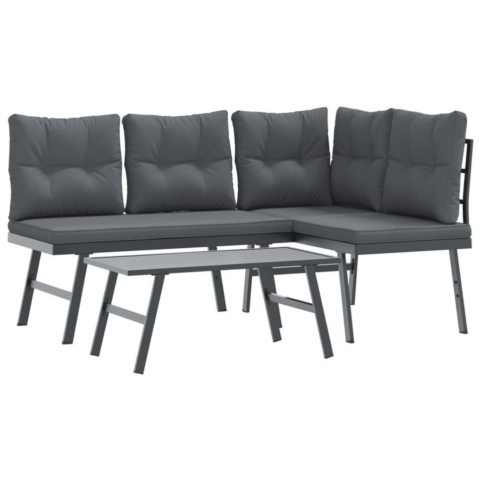 Ensemble de bancs de jardin avec coussins 3 pcs noir - Photo n°1