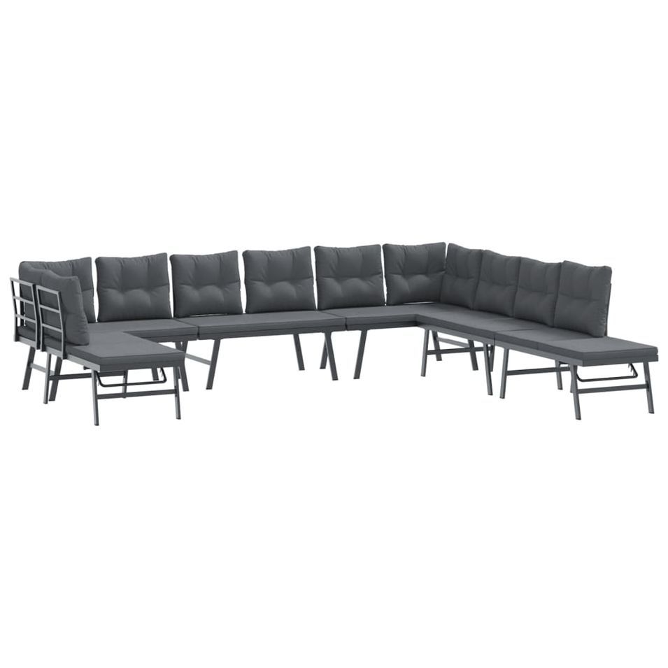 Ensemble de bancs de jardin avec coussins 7 pcs noir - Photo n°1