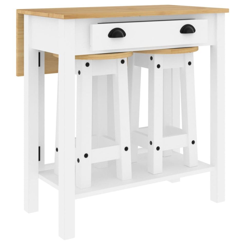 Ensemble de bar 3 pcs blanc bois de pin massif - Photo n°1
