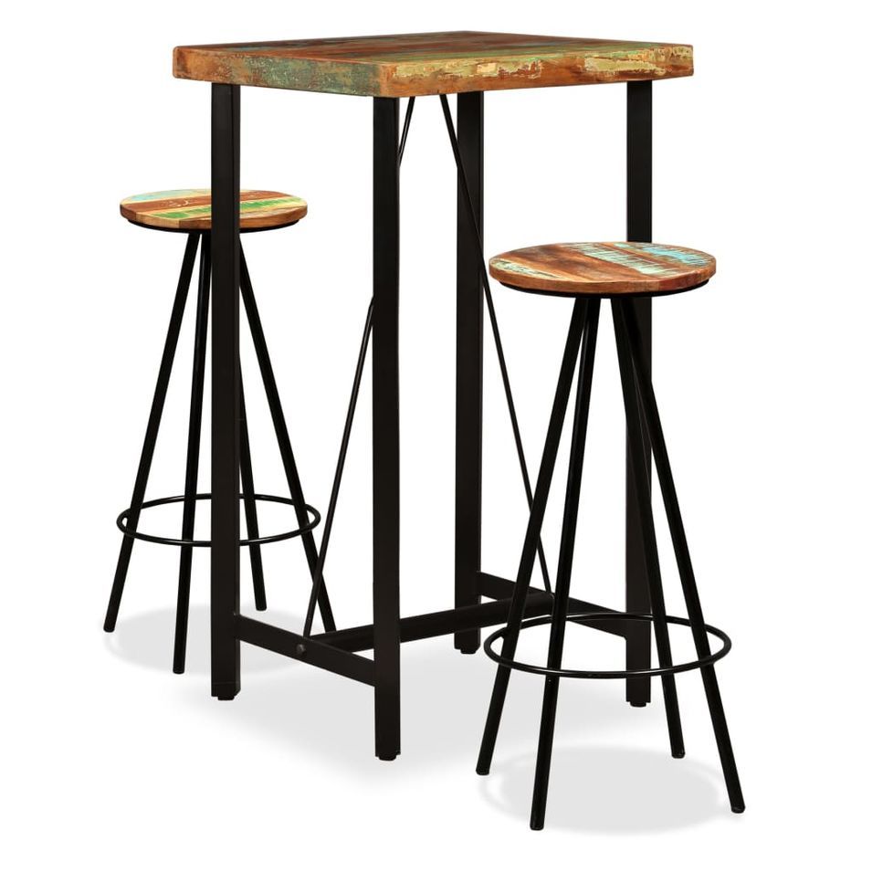 Ensemble de bar 3 pcs Bois de récupération massif - Photo n°1