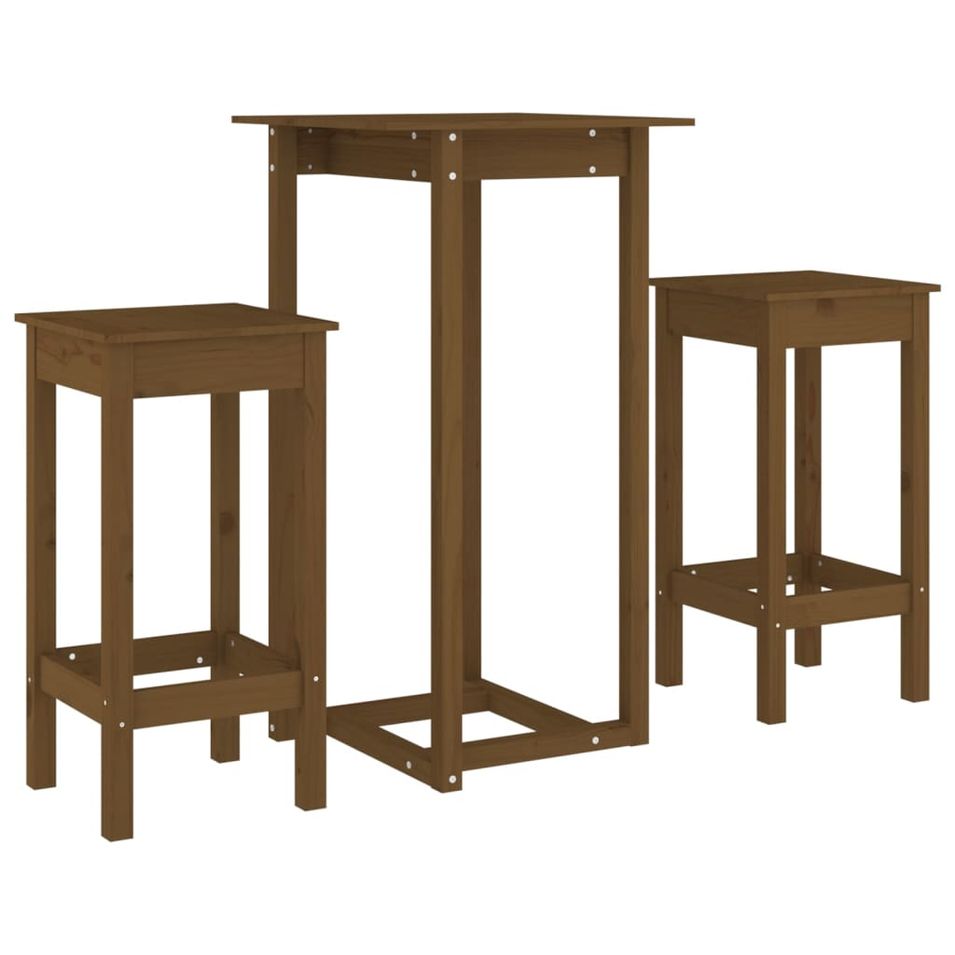 Ensemble de bar 3 pcs Marron miel Bois de pin massif - Photo n°1