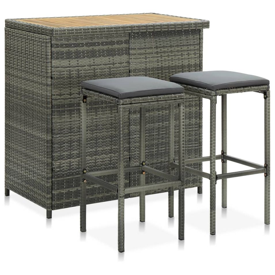 Ensemble de bar 3 pcs Résine tressée Gris - Photo n°1