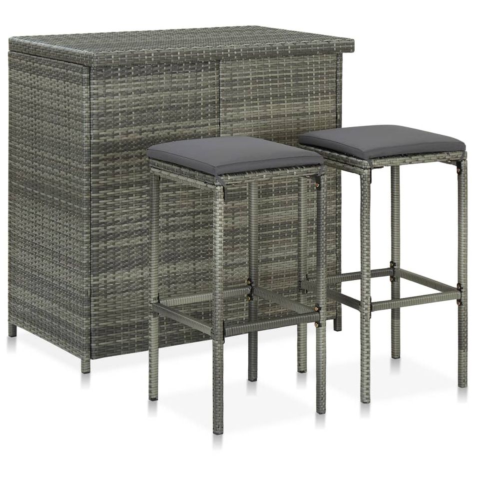 Ensemble de bar 3 pcs Résine tressée Gris 2 - Photo n°1