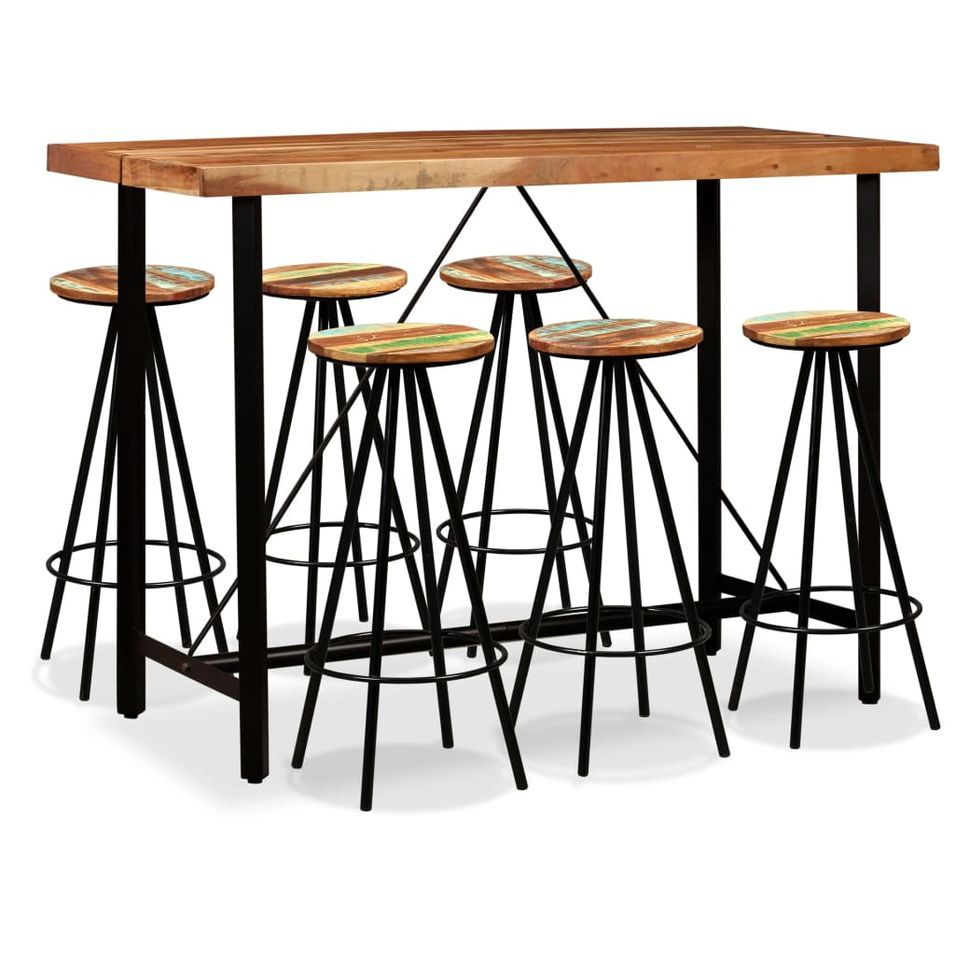 Ensemble de bar 7 pcs Bois d'acacia massif et de récupération - Photo n°1