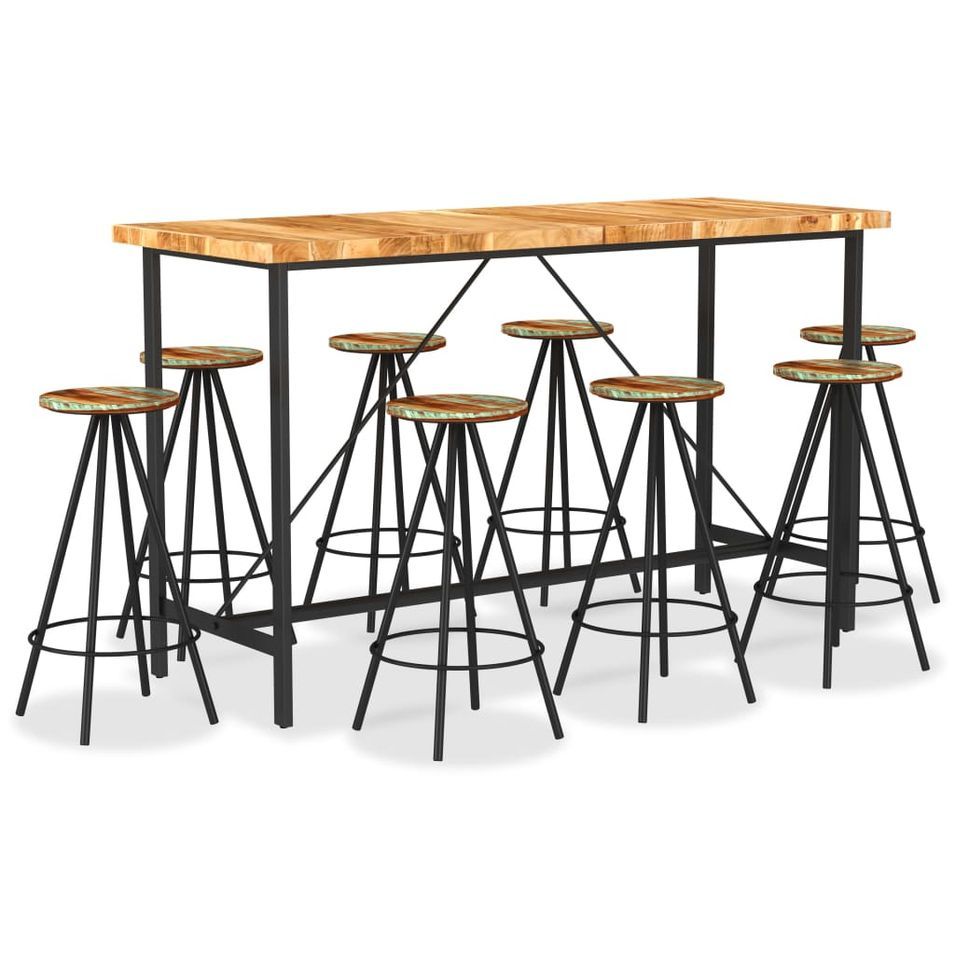 Ensemble de bar 9 pcs Bois d'acacia et de récupération massif - Photo n°1