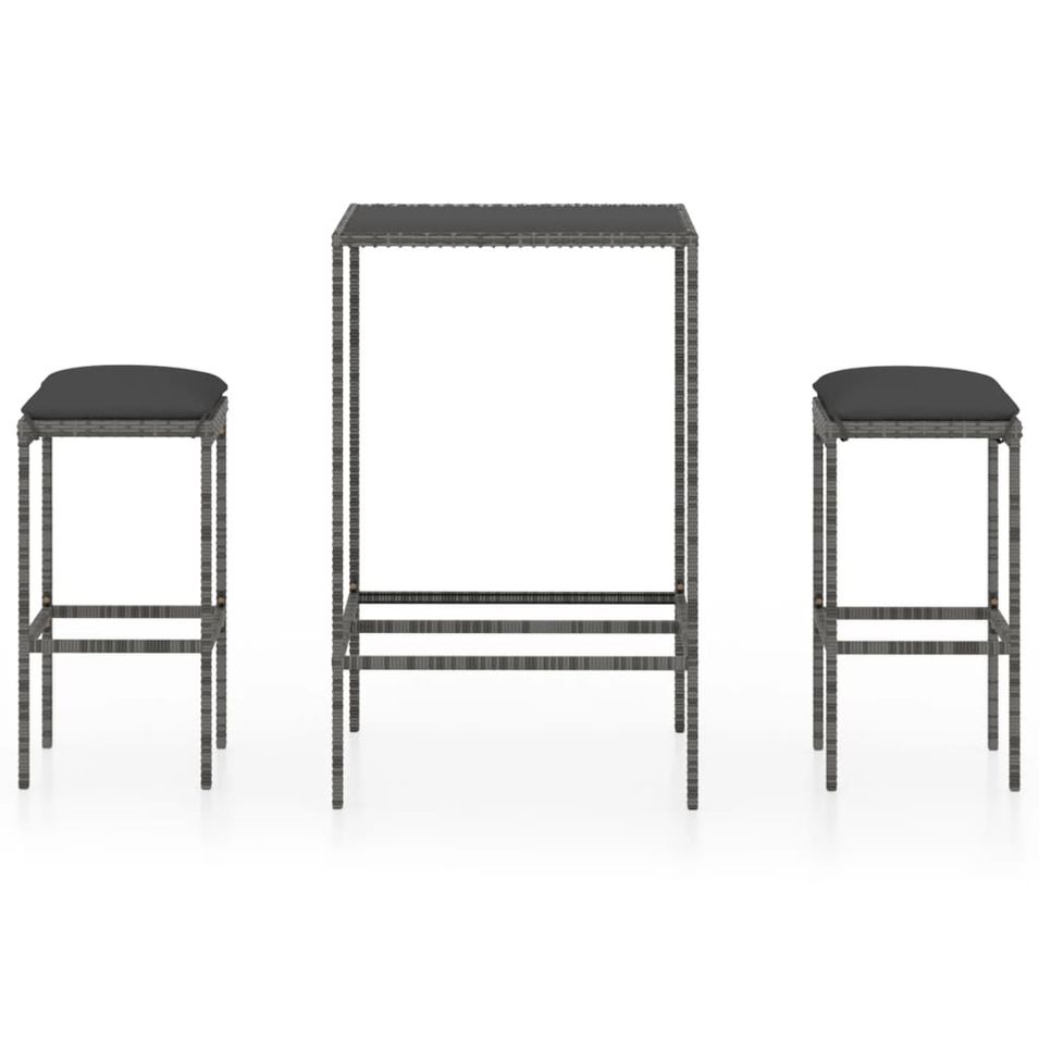 Ensemble de bar de jardin 3 pcs et coussins Résine tressée Gris 6 - Photo n°1