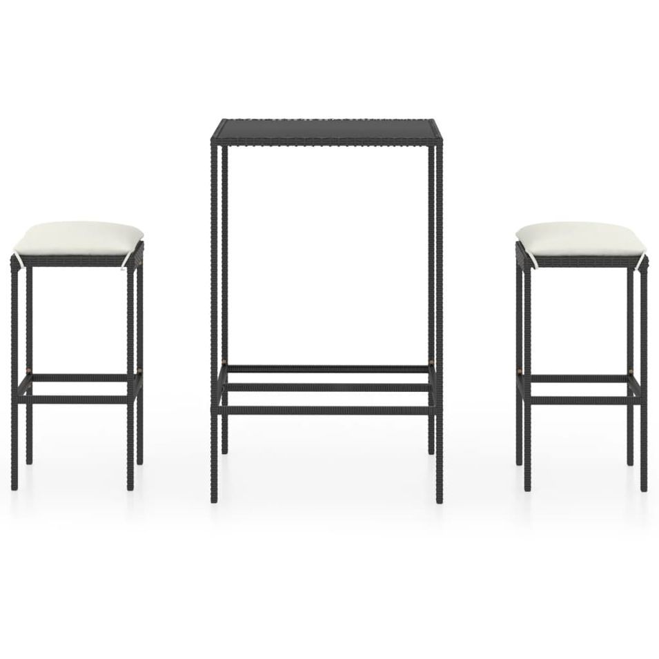 Ensemble de bar de jardin 3 pcs et coussins Résine tressée Noir 3 - Photo n°1