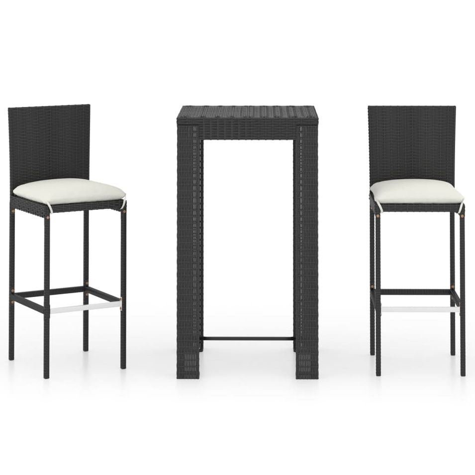 Ensemble de bar de jardin 3 pcs et coussins Résine tressée Noir 4 - Photo n°1