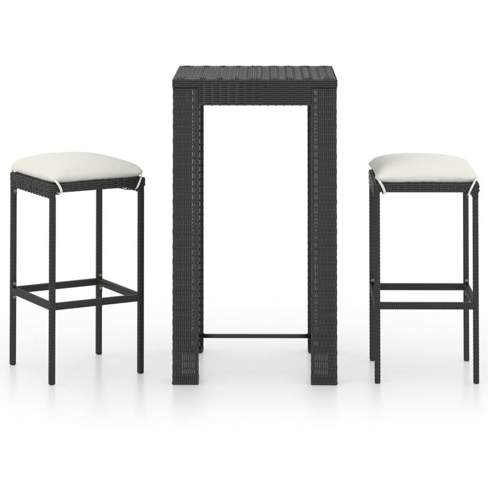 Ensemble de bar de jardin 3 pcs et coussins Résine tressée Noir - Photo n°1