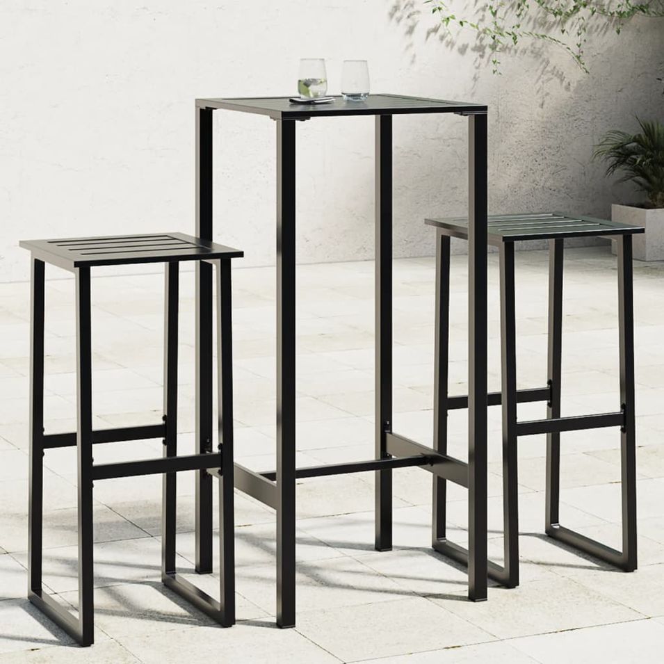 Ensemble de bar de jardin 3 pcs noir acier enduit de poudre - Photo n°1