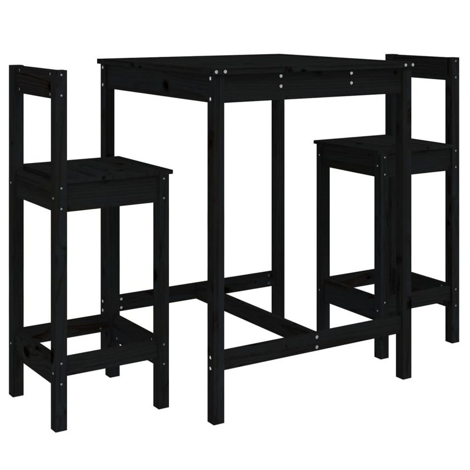 Ensemble de bar de jardin 3 pcs noir bois de pin massif - Photo n°1