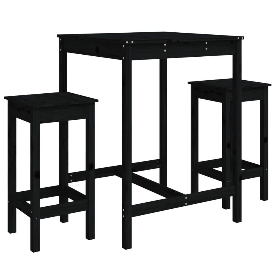 Ensemble de bar de jardin 3 pcs noir bois de pin massif - Photo n°1