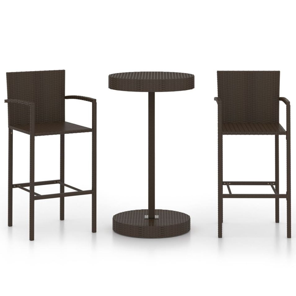 Ensemble de bar de jardin 3 pcs Résine tressée Marron - Photo n°1