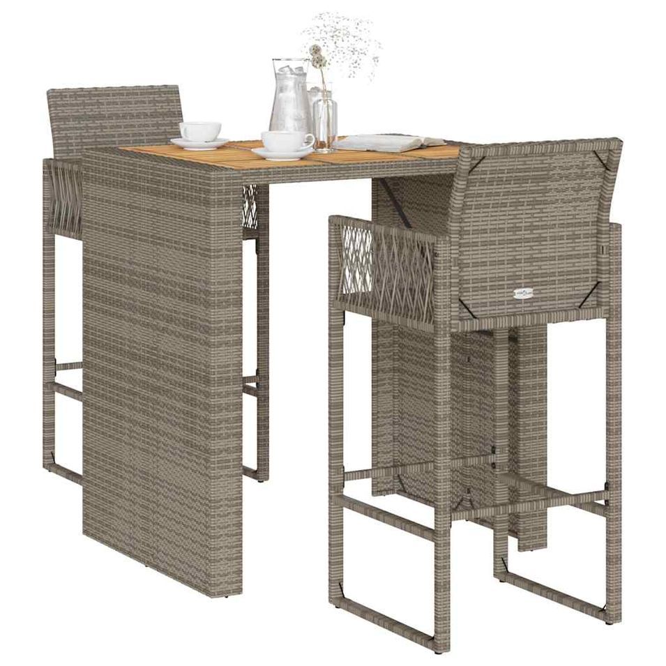 Ensemble de bar de jardin 3 pcs sans coussins gris poly rotin - Photo n°1