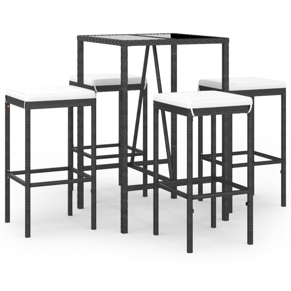 Ensemble de bar de jardin 5 pcs avec coussins noir poly rotin - Photo n°1