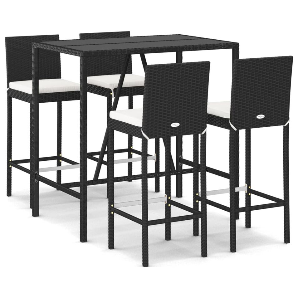 Ensemble de bar de jardin 5 pcs avec coussins noir poly rotin - Photo n°1
