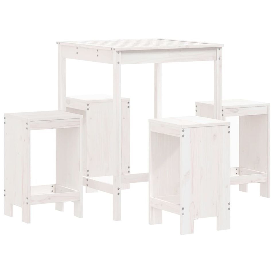 Ensemble de bar de jardin 5 pcs blanc bois massif de pin - Photo n°1