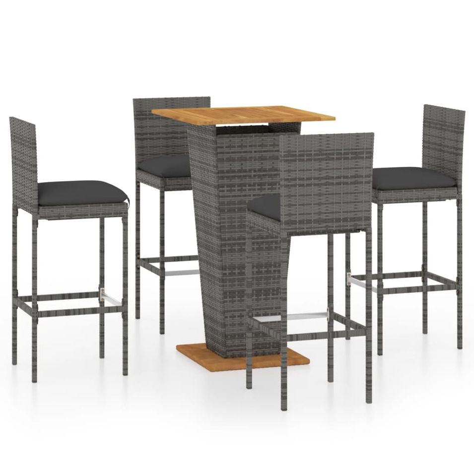 Ensemble de bar de jardin 5 pcs et coussins Résine tressée Gris 10 - Photo n°1