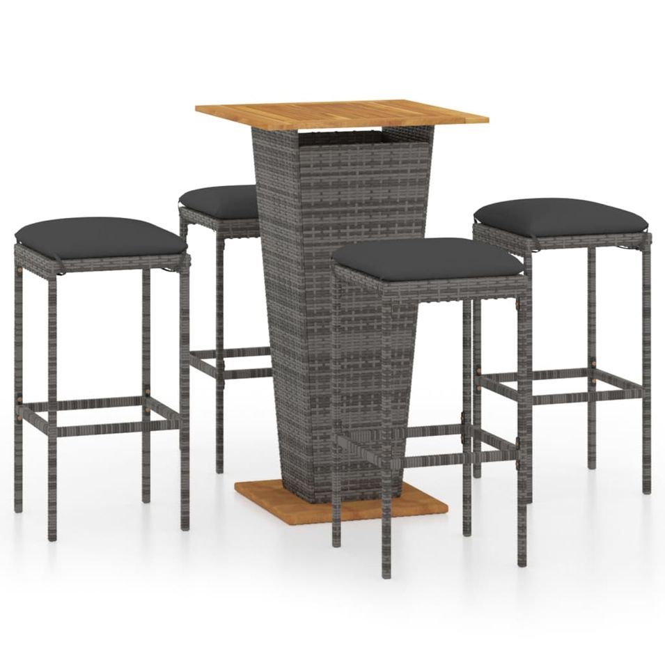 Ensemble de bar de jardin 5 pcs et coussins Résine tressée Gris 9 - Photo n°1