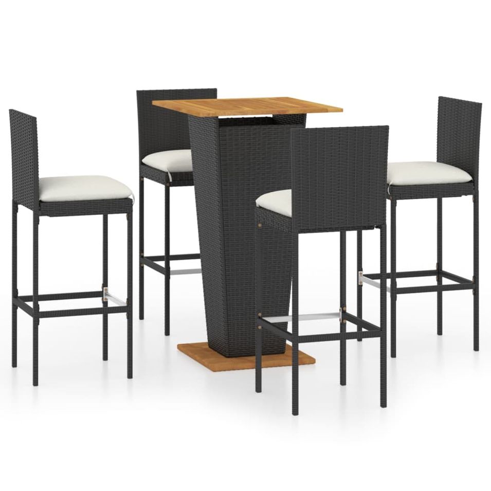 Ensemble de bar de jardin 5 pcs et coussins Résine tressée Noir 11 - Photo n°1