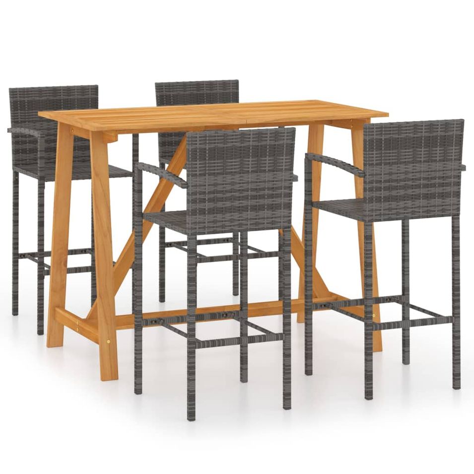 Ensemble de bar de jardin 5 pcs Gris - Photo n°1