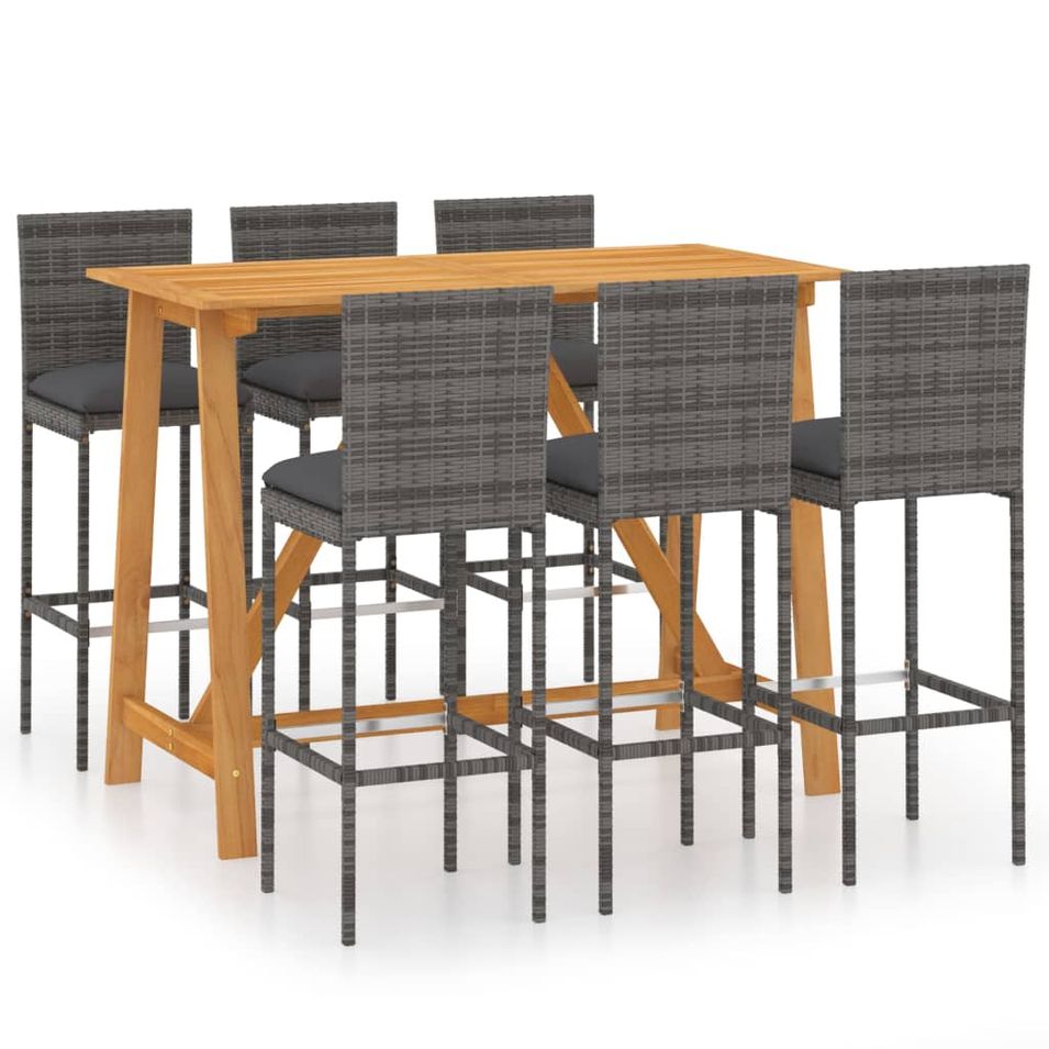 Ensemble de bar de jardin 7 pcs avec coussins Gris - Photo n°1