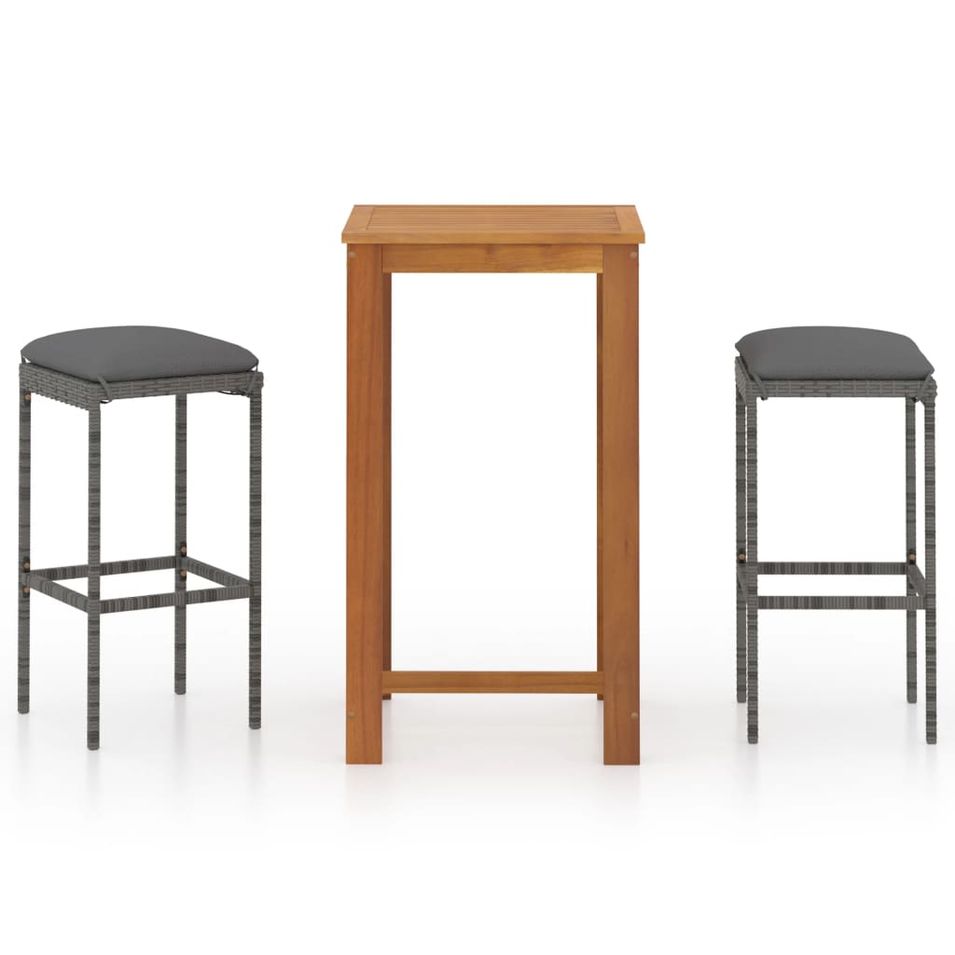 Ensemble de bar de jardin avec coussins 3 pcs Gris 4 - Photo n°1