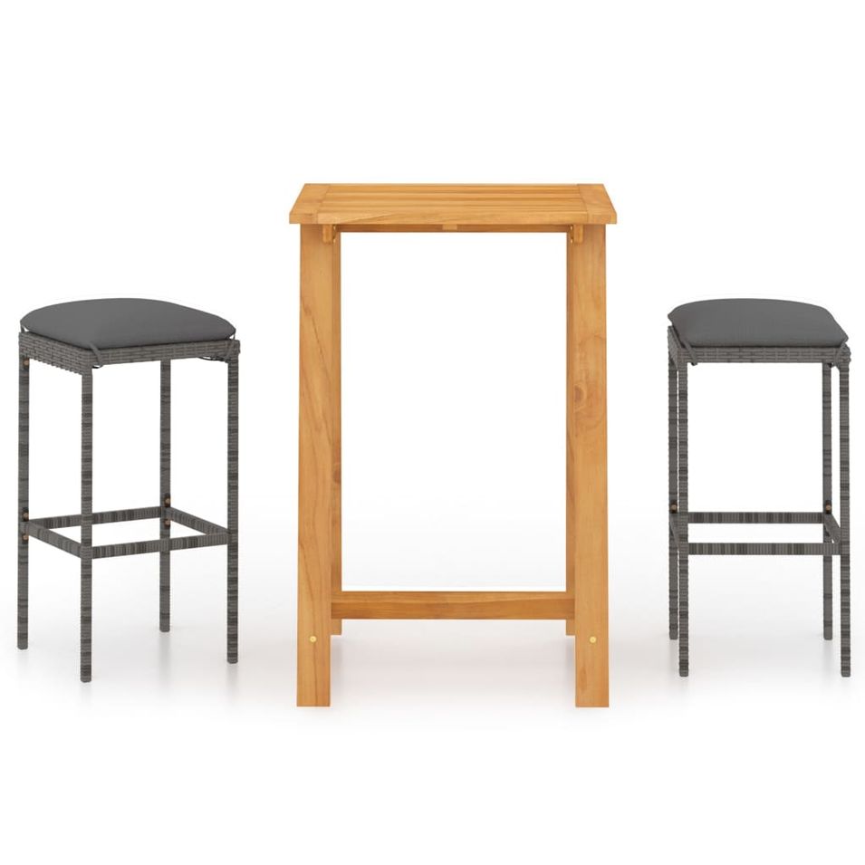 Ensemble de bar de jardin avec coussins 3 pcs Gris 3 - Photo n°1