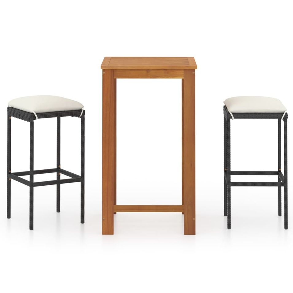 Ensemble de bar de jardin avec coussins 3 pcs Noir 2 - Photo n°1