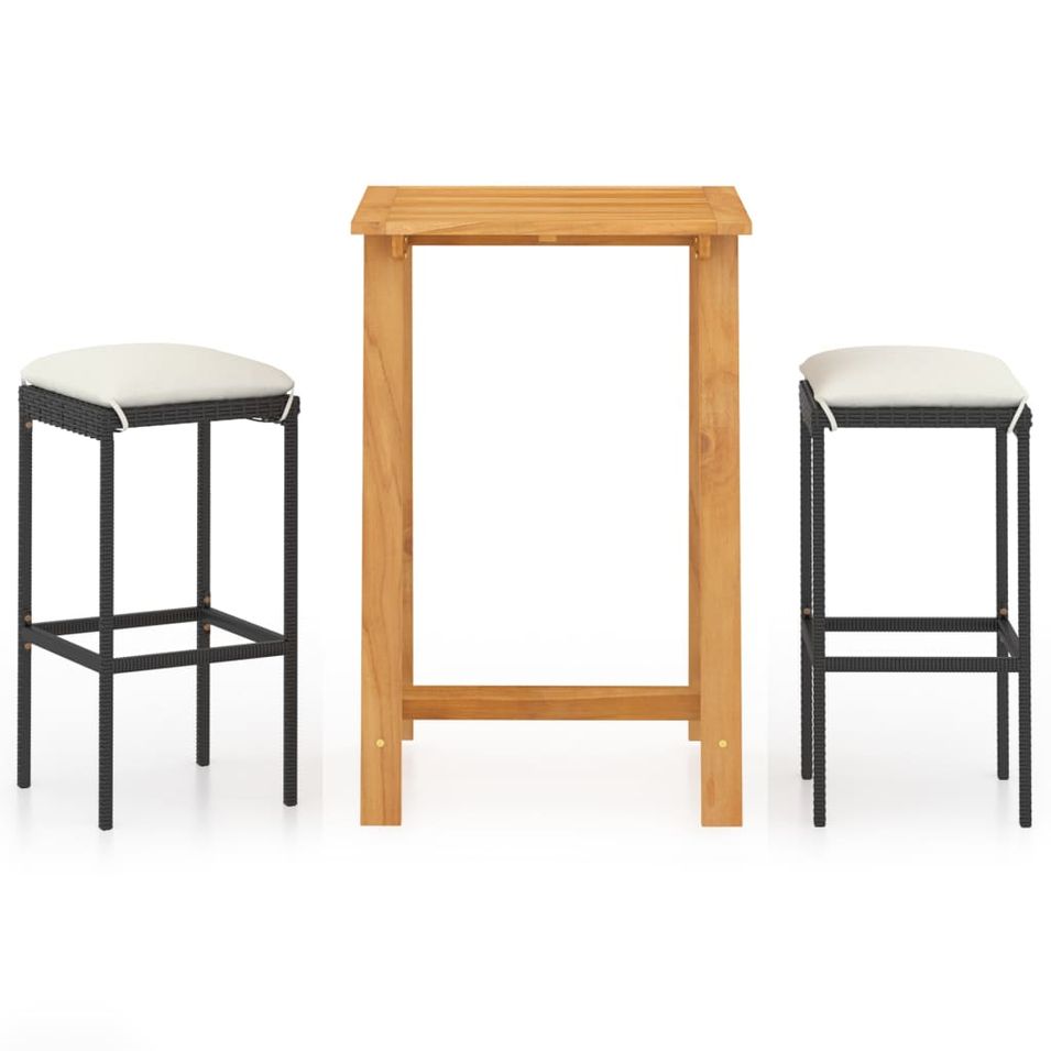 Ensemble de bar de jardin avec coussins 3 pcs Noir 4 - Photo n°1