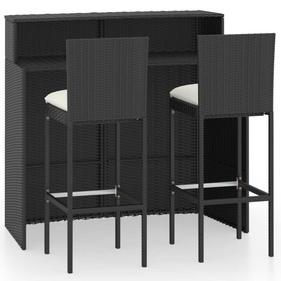 Ensemble de bar de jardin avec coussins 3 pcs Noir 6 - Photo n°1