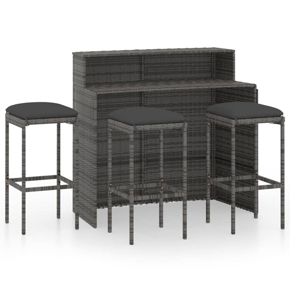 Ensemble de bar de jardin avec coussins 4 pcs Gris - Photo n°1