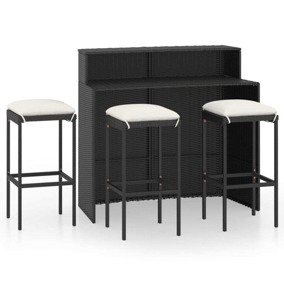 Ensemble de bar de jardin avec coussins 4 pcs Noir - Photo n°1
