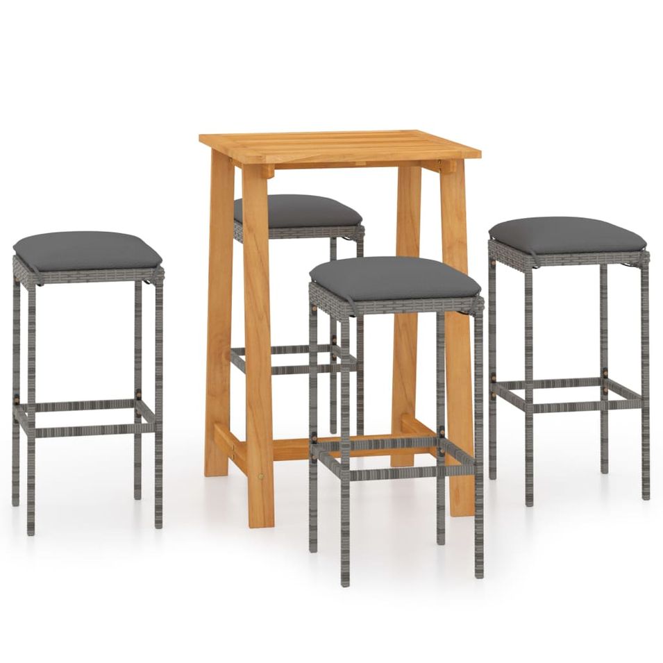 Ensemble de bar de jardin avec coussins 5 pcs Gris 6 - Photo n°1