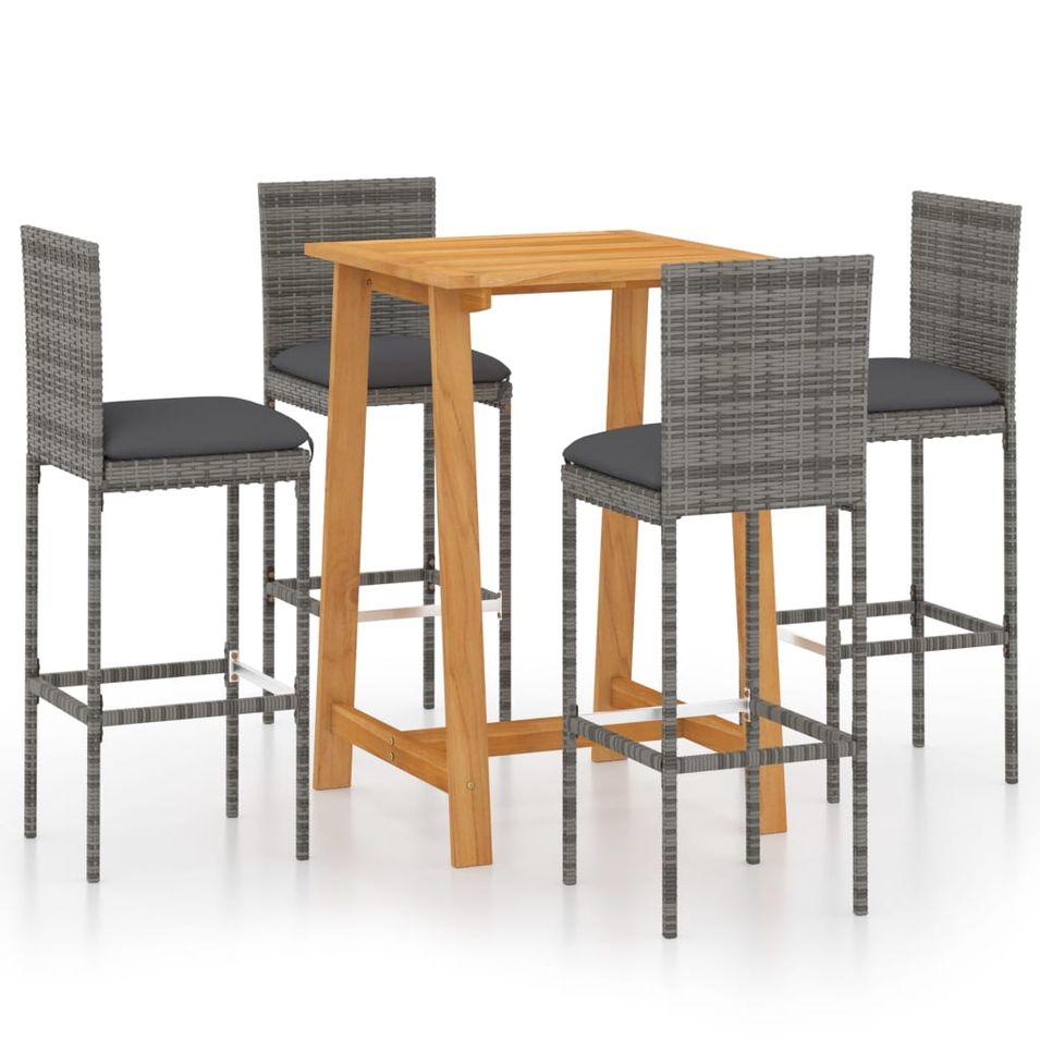 Ensemble de bar de jardin avec coussins 5 pcs Gris 10 - Photo n°1