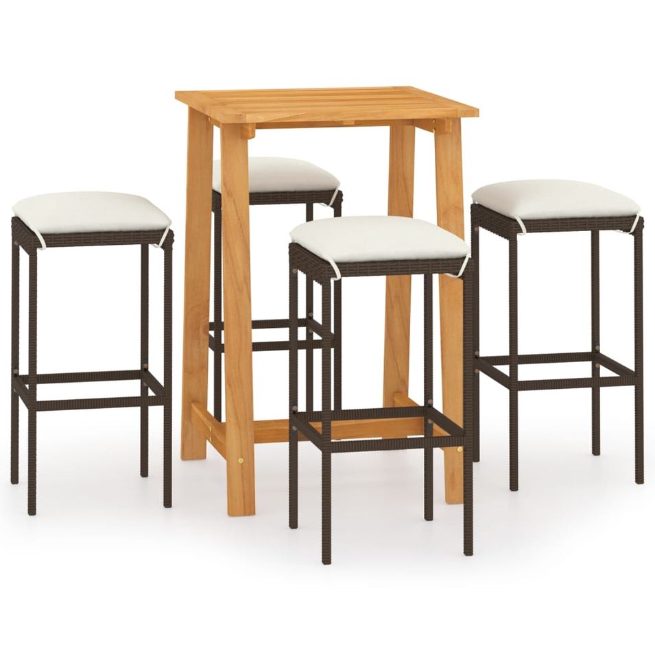 Ensemble de bar de jardin avec coussins 5 pcs Marron 4 - Photo n°1